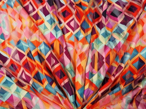 szyfon devore w kolorowy wzór retro