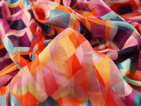 szyfon devore w kolorowy wzór retro