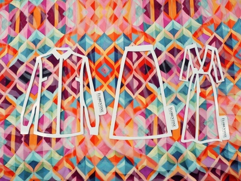 szyfon devore w kolorowy wzór retro