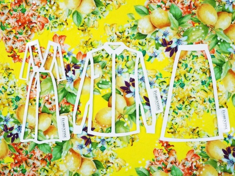 żółta bawełna ażurowa w gęste kwiaty i cytryny