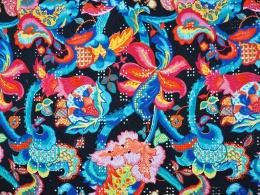 czarna bawełna ażurowa w kolorowe, indyjskie kwiaty