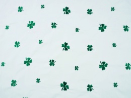 biała bawełna w haftowane, zielone koniczynki