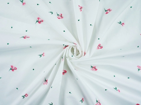 bawełniana tkanina w haftowane drobne kwiatki i kropki