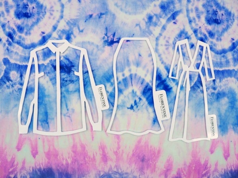 jedwab z motywem tie-dye w kolorach indygo, niebieskim i fioletowym