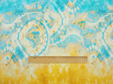 jedwab z motywem tie-dye błękit-żółty