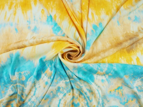 jedwab z motywem tie-dye błękit-żółty