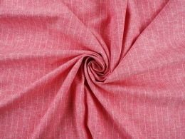 tkanina z lnem w biały prążek na różowym tle