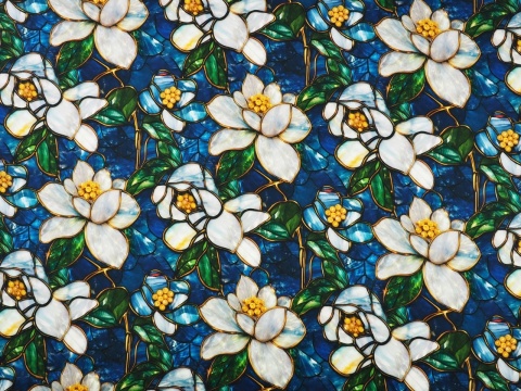wiskoza w witrażowe kwiaty na niebieskim tle