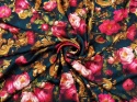ciemny jedwab w różowe, dzikie róże oraz złote ornamenty