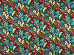 jedwab w gałązki z owocami czereśni na morskim tle