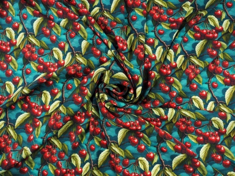 jedwab w gałązki z owocami czereśni na morskim tle