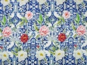 jedwab w peonie oraz gęste, niebieskie ornamenty