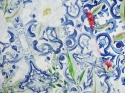 jedwab w peonie oraz gęste, niebieskie ornamenty
