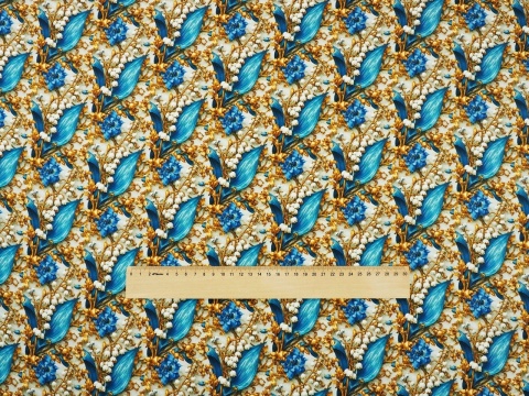 wiskoza w pozłacane konwalie z niebieskimi liśćmi