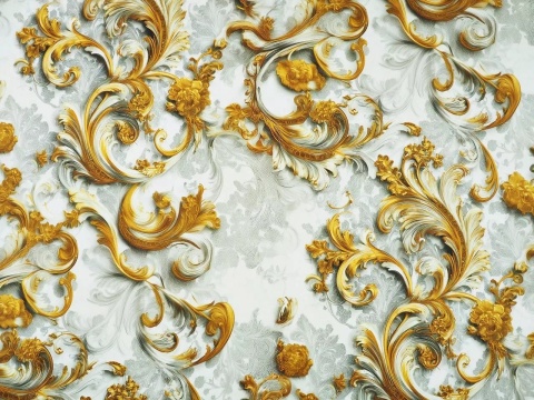 jedwab w złote ornamenty na białym tle