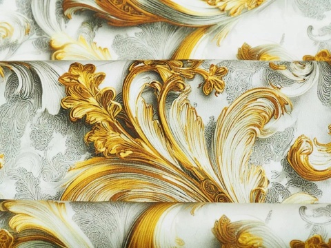 jedwab w złote ornamenty na białym tle