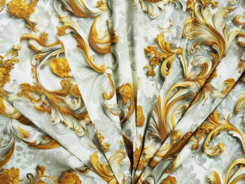 jedwab w złote ornamenty na białym tle