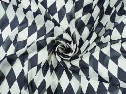 szyfon jedwabny w czarno-biały wzór karo