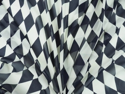 szyfon jedwabny w czarno-biały wzór karo