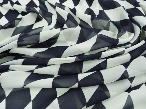 szyfon jedwabny w czarno-biały wzór karo