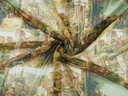 szyfon jedwabny z przedstawieniem włoskiego miasteczka