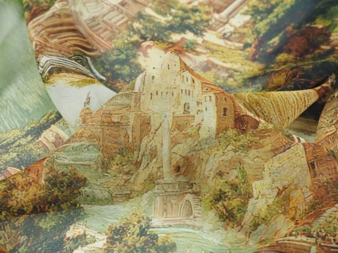 szyfon jedwabny z przedstawieniem włoskiego miasteczka