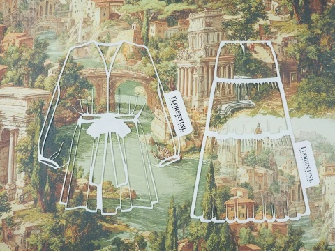 szyfon jedwabny z przedstawieniem włoskiego miasteczka