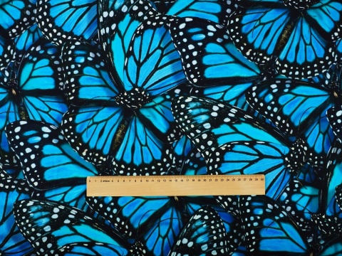 wiskoza w duże, niebieskie motyle
