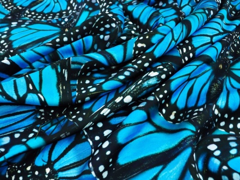 wiskoza w duże, niebieskie motyle