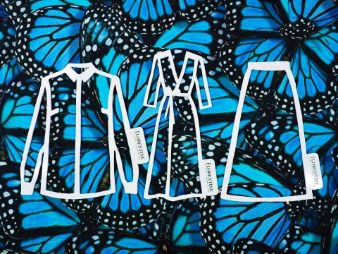 wiskoza w duże, niebieskie motyle