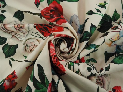 Bawełna elastyczna D&G - Róże na kremie Bawełna elastyczna D&G - Róże na kremie