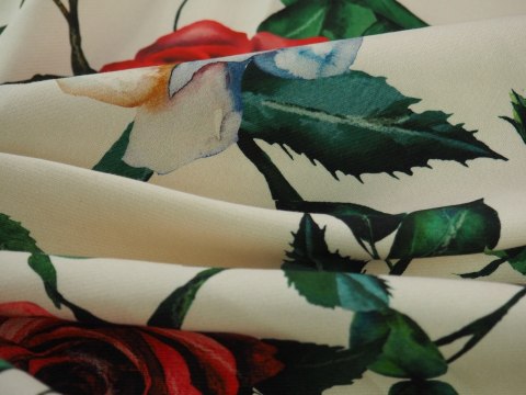 Bawełna elastyczna D&G - Róże na kremie Bawełna elastyczna D&G - Róże na kremie