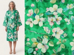 bawelna w kwiaty na zieleni wizualizacja kimono