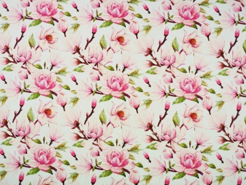 bawełna w różowe kwiaty magnolii
