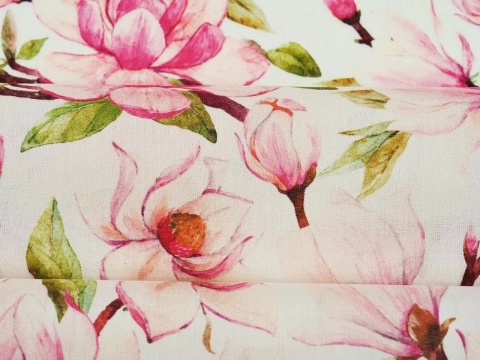 bawełna w różowe kwiaty magnolii