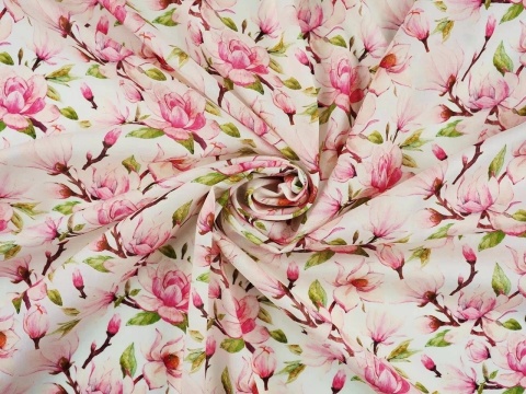 bawełna w różowe kwiaty magnolii