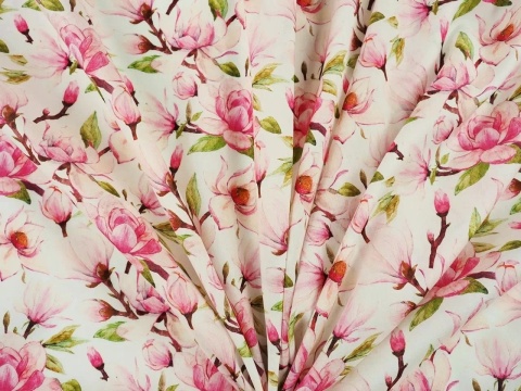 bawełna w różowe kwiaty magnolii