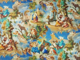 jedwab organza w scenki z mitologii na niebieskim tle