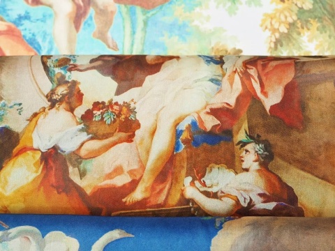 jedwab organza w scenki z mitologii na niebieskim tle