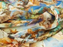 jedwab organza w scenki z mitologii na niebieskim tle