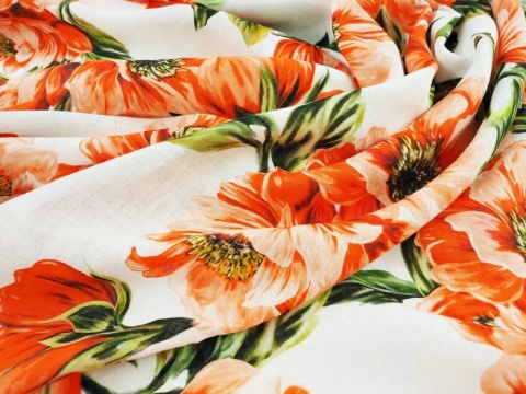 biały len w pomarańczowe piwonie