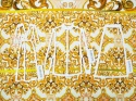 biały len w żółte ornamenty