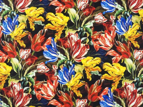 jedwab elastyczny w kwiatowy wzor w tulipany na czerni na koszule Florentine