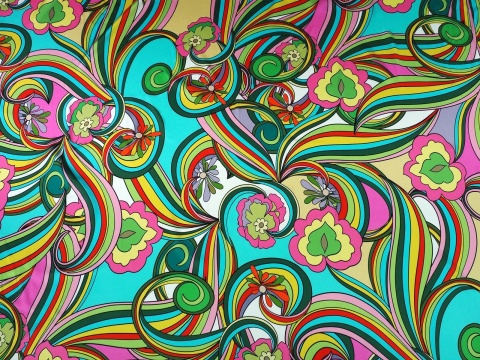 satyna jedwabna we wzór lata 60. woodstock psychodela retro florentine