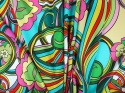 satyna jedwabna we wzór lata 60. woodstock psychodela retro florentine