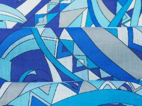 len ubraniowy niebieskie wzory geometryczne florentine