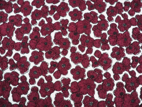 mb9128 koronka gipiura bordo aplikacje koralikow kwiaty tkanina florentine
