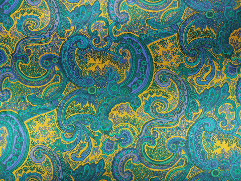 Jedwab Etro - Zielone paisley na musztardzie Jedwab Etro - Zielone paisley na musztardzie