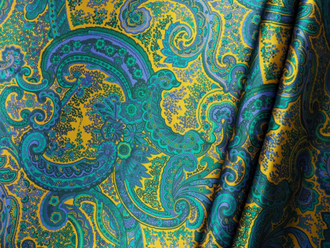 Jedwab Etro - Zielone paisley na musztardzie Jedwab Etro - Zielone paisley na musztardzie