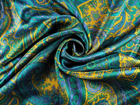 Jedwab Etro - Zielone paisley na musztardzie Jedwab Etro - Zielone paisley na musztardzie